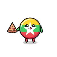 cute myanmar flag cartoon eating pizza vector