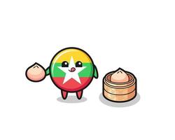 cute myanmar flag character eating steamed buns vector