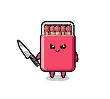 cute matches box mascot as a psychopath holding a knife vector