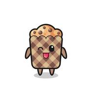 cute muffin character in sweet expression while sticking out her tongue vector