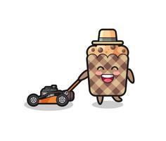 illustration of the muffin character using lawn mower vector