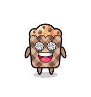 lindo personaje de muffin con ojos hipnotizados vector