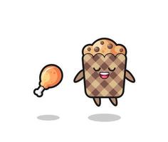 cute muffin floating and tempted because of fried chicken vector