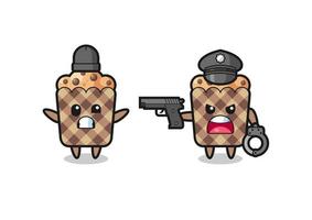 illustration of muffin robber with hands up pose caught by police vector