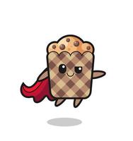 lindo personaje de superhéroe muffin está volando vector