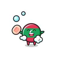 maldives flag character is bathing while holding soap vector