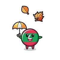 cartoon of the cute maldives flag holding an umbrella in autumn vector