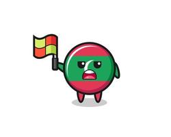 personaje de la bandera de maldivas como juez de línea levantando la bandera vector