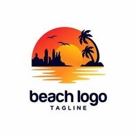 Beach Sunset Logo Design Vector Illustration