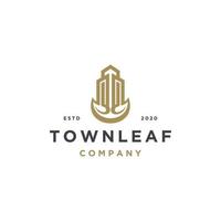 Elegant real estate. Building with leaf logo design template vector