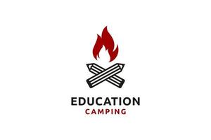 vintage campfire with pen logo design inspiration