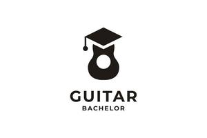 Ilustración de vector de diseño de logotipo de universidad de posgrado de guitarra