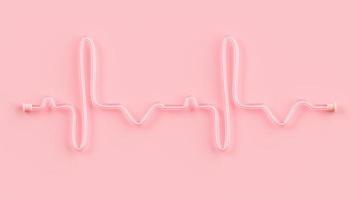 Pink neon tube shape of heartbeat rate and pulse. Minimal idea concept, 3D Render. photo