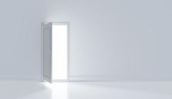 Realistic white door with light and white room photo