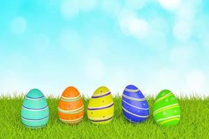 easter eggs on grass field on white background photo