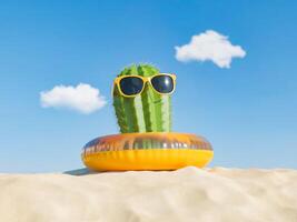 cactus on a float on the beach sand photo