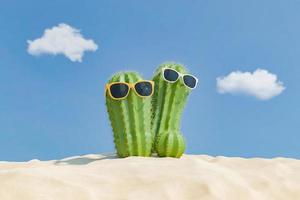 cactus with sunglasses on beach sand