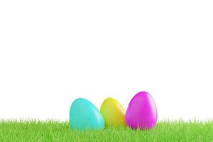 easter eggs on grass field on white background photo