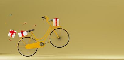 funny bicycle with gift box, merry christmas festival concept photo