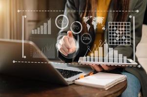 Intelligence and business analytics with dashboard concept.Website designer working in come digital tablet computer laptop. photo