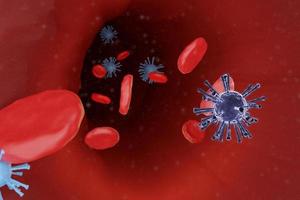 glóbulos rojos en la arteria de suministro de sangre con brote de virus foto