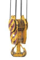 Crane carrying head for lifting objects with sling cable. On isolated white background with clipping path. photo