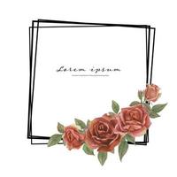 Rose watercolor frame. Floral wreath vector illustration.