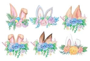 Cute happy easter elements set. Vector illustration.