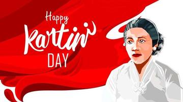 Raden Adjeng Kartini the heroes of women and human right in Indonesia. Pop art flag with red and white color background. - Vector