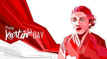 Raden Adjeng Kartini the heroes of women and human right in Indonesia. Pop art flag with red and white color background. - Vector