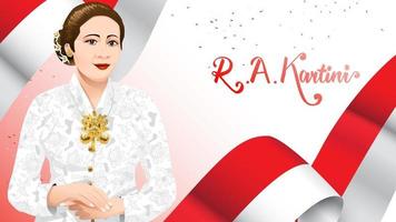 Kartini Day, R A Kartini the heroes of women and human right in Indonesia. banner template design background - Vector