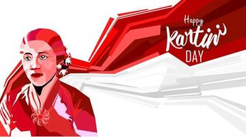 Raden Adjeng Kartini the heroes of women and human right in Indonesia. Pop art flag with red and white color background. - Vector