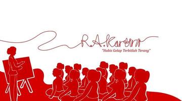 Raden Adjeng Kartini the heroes of women and human right in Indonesia. Women teaching together banner template design background - Vector