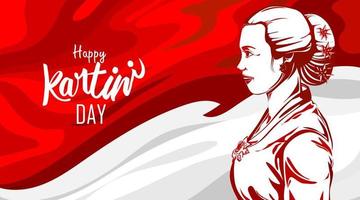 Raden Adjeng Kartini the heroes of women and human right in Indonesia. Pop art with waving flag background. - Vector