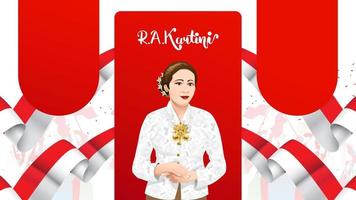 día de kartini, ra kartini los héroes de las mujeres y los derechos humanos en indonesia. fondo de diseño de plantilla de banner - vector