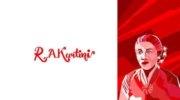 Raden Adjeng Kartini the heroes of women and human right in Indonesia. Pop art flag with red and white color background. - Vector