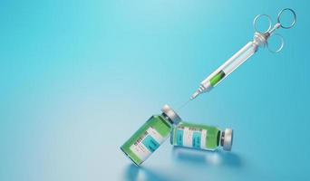 COVID 19 vaccine on blue background photo