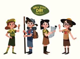 Girls Scout Day Character Set vector