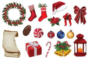 Christmas decorative elements set. Vector Illustrations on a white background.