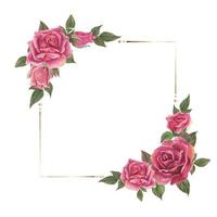 Rose watercolor frame. Floral wreath vector illustration.