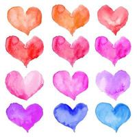 Heart watercolor set for Happy Valentine's day card design. Hand drawn vector illustration.