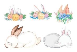 Cute happy easter elements set. Vector illustration.