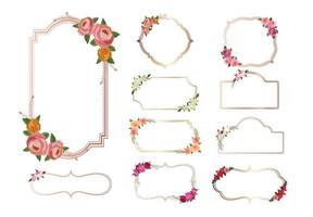 conjunto de hermosa corona de flores, conjunto de marcos florales. ilustración vectorial vector