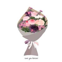 Beautiful bouquet with garden flowers. Floral decoration for gift. Vector Illustration.