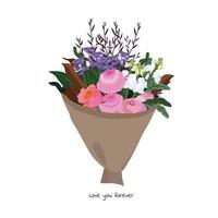 Beautiful bouquet with garden flowers. Floral decoration for gift. Vector Illustration.