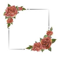 Rose watercolor frame. Floral wreath vector illustration.