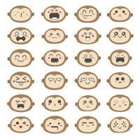 Set of monkey face emoticons, Cute monkey character design. Vector illustration.