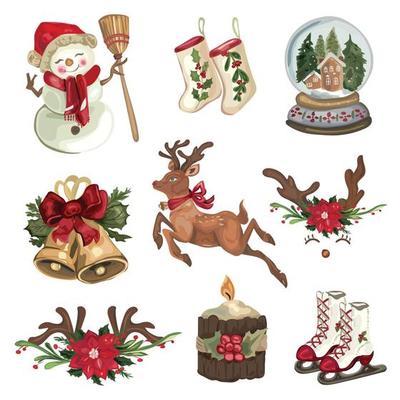 Christmas decorative elements set. Vector Illustrations on a white background.