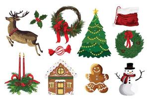 Christmas decorative elements set. Vector Illustrations on a white background.