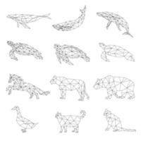 Set of polygon geometric animal isolated on white background. Vector illustration.